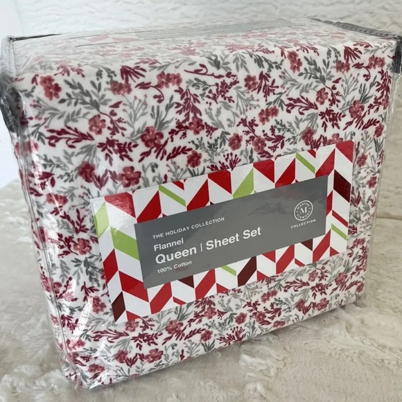 Martha Stewart Cotton Flannel Holiday Floral QUEEN Sheet Set NEW - Picture 1 of 4